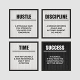 Discipline, Success and Time  Motivation Wooden Set of 4 Wall Frames