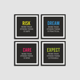 Risk, Dream, Care and  Expect  Motivation Set of 4 Wall Frame