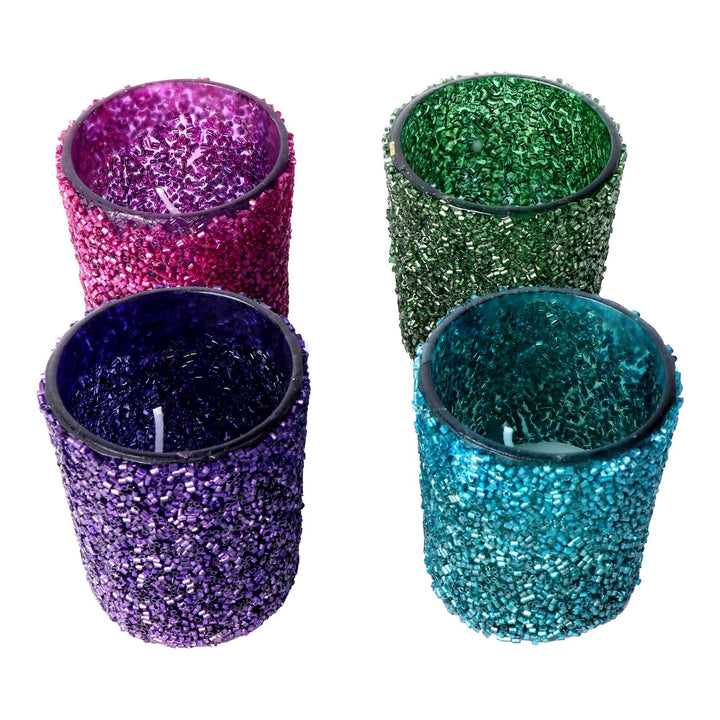 Glass Votives with *Lavender & *Rose Fragrance wax - Set of 4 - Multi Colour