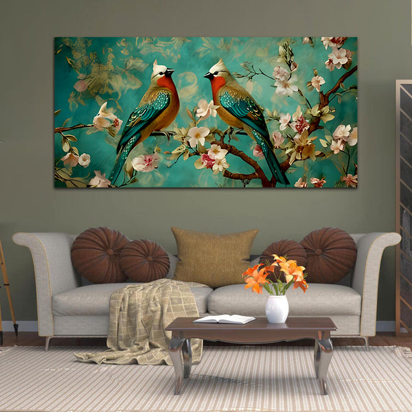 Two Birds Conversation at Pink Tree Canvas Wall Painting