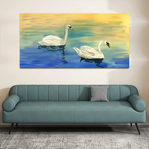 Two White Birds under Water Canvas Wall Painting & Arts