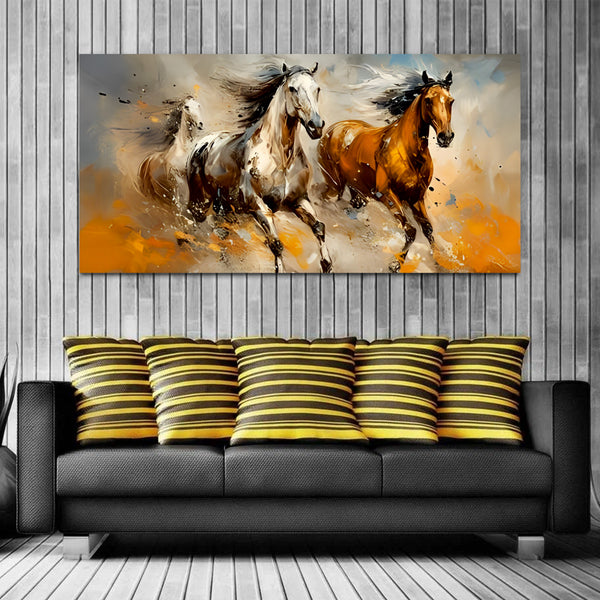 Three Running Horse Canvas Wall Painting