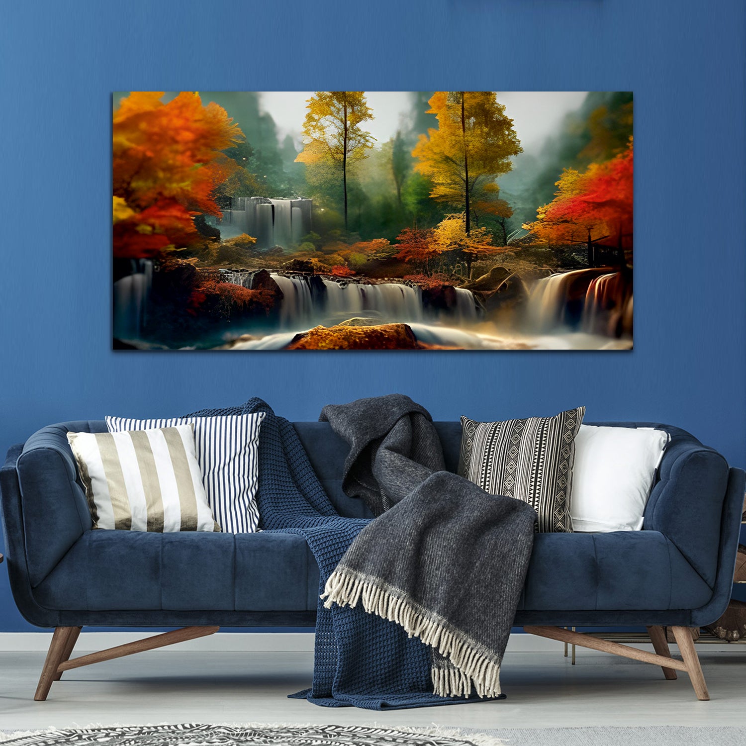 Autumn waterfall beautiful tree Canvas Wall Painting