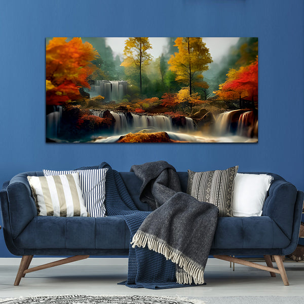 Autumn Waterfall Beautiful Tree Canvas Wall Painting