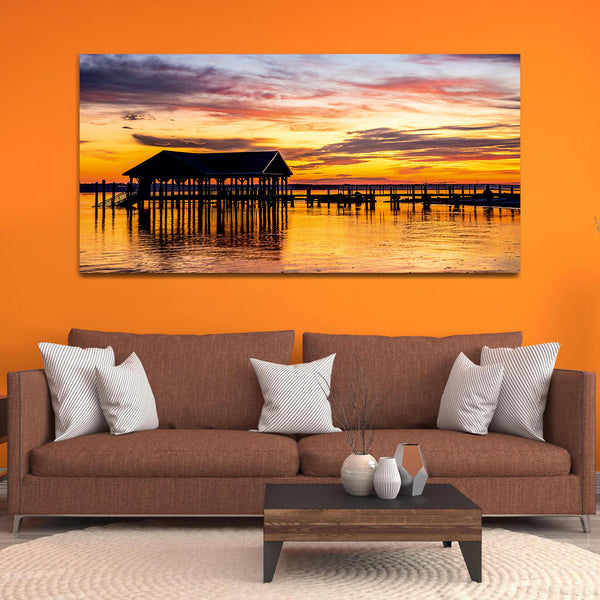 Beautiful River with Sunset Canvas Wall Painting & Arts