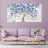 Beautiful Tree with Blue Flowers Canvas Wall Painting