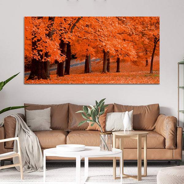 Orange Color Tree with Road Canvas Wall Painting