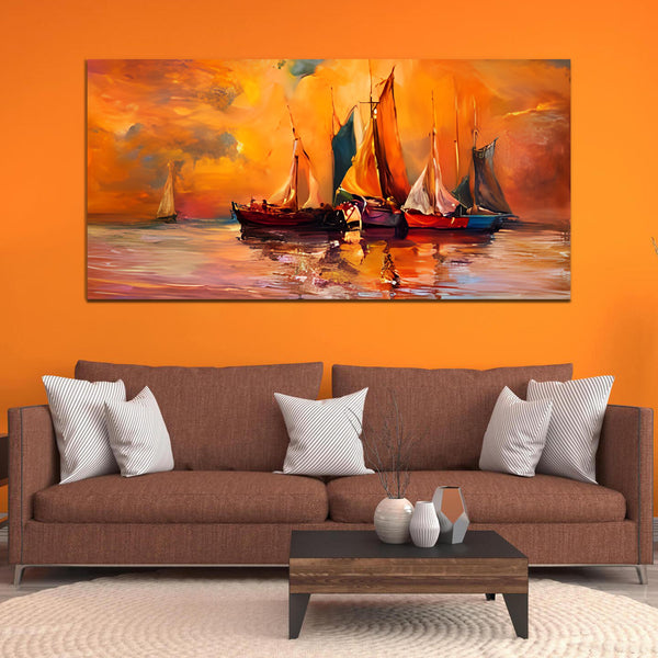 Colorful Boat under Water Wall Painting & Arts