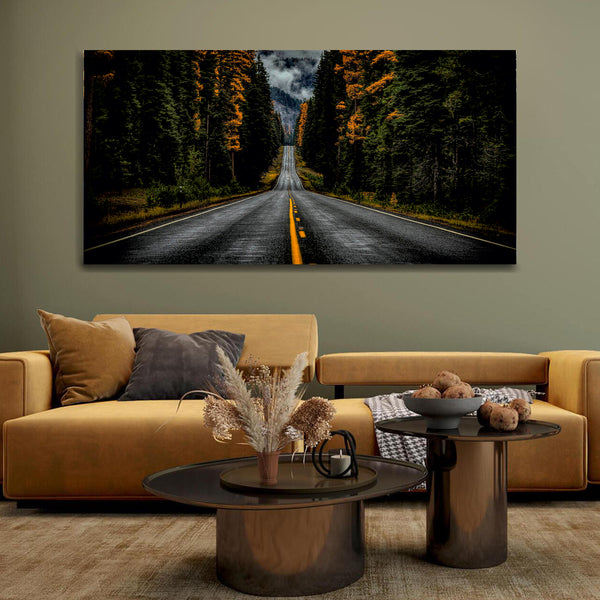 Beautiful Forest Mountain Road at Midnight Canvas Wall Painting