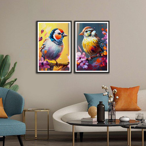 Beautiful Birds Sitting on Tree Set of 2 Wall Frames