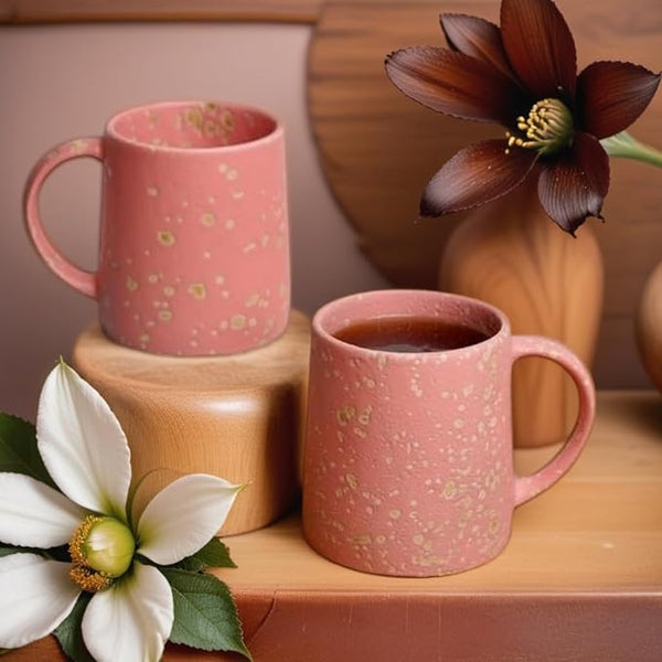 MITHILA HANDICRAFTS Shine Coffee Mug Ceramic Tea Mugs, Microwave Safe Coffee Mugs,Ceramic Tea Cups (280 ml Each) Set of 2 (Pink)