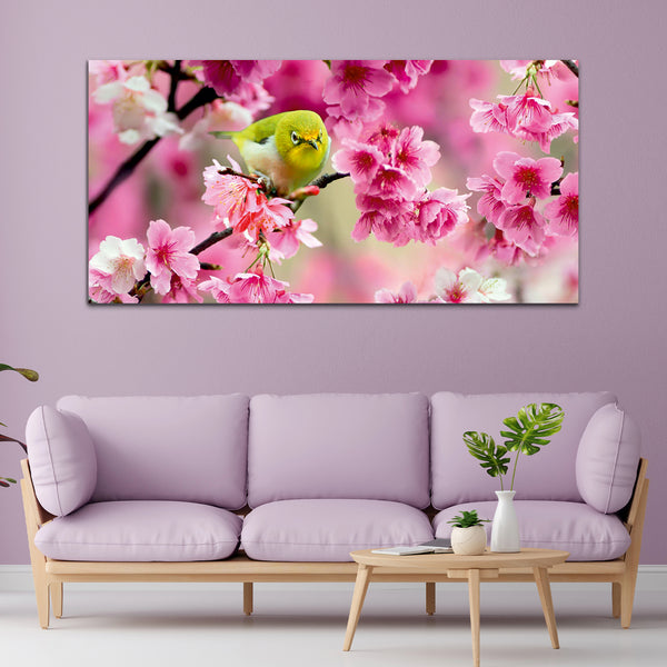 Yellow Birds with Pink Flower Canvas Wall Painting