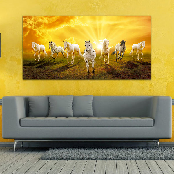 Seven Horses Running at Sunrise Premium Canvas Wall Painting