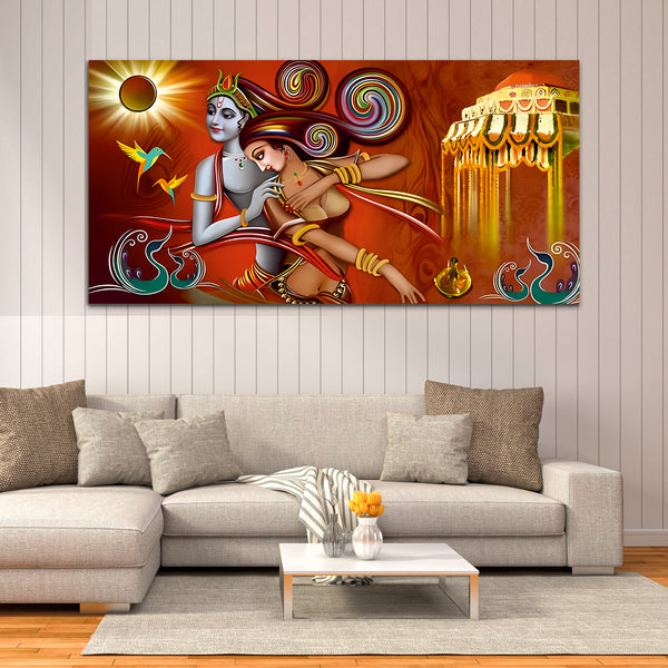 Radha Krishna Multicolor Canvas Wall Painting