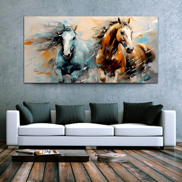 Two Horse Abstract Canvas Wall Painting