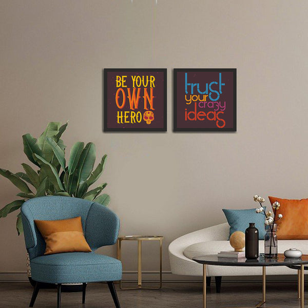 Be Your OWN HERO Colorful Premium Set of 2 Wall Frames