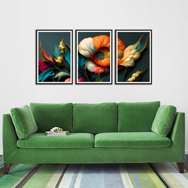 Beautiful Colorful Flowers Wall Painting Set of 3