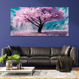 Pink Tree With Beautiful Mountain Wall Painting