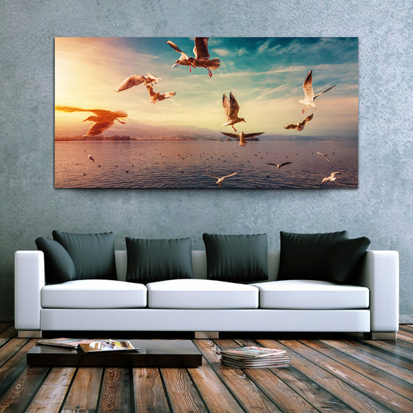 Birds Flying in Blue Sky Canvas Wall Painting