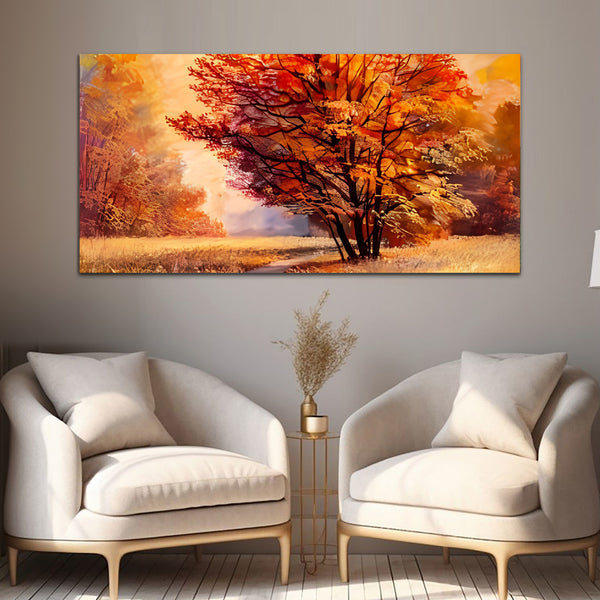 BeautiFull Tree Orange-Off White Canvas art Wall Painting