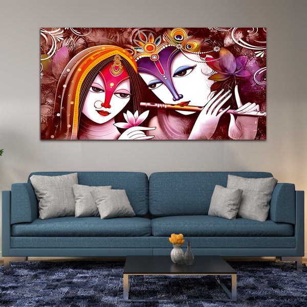 Radha Krishna Abstract Multicolor Canvas Wall Painting