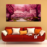 Beautiful Pink Tree & River Wall Painting