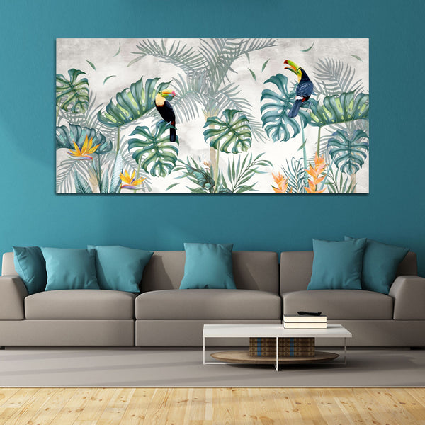 Beautiful Colorful Birds Setting on Tree Wall Painting