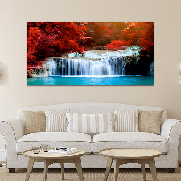 Waterfall Red-White Canvas Wall Painting