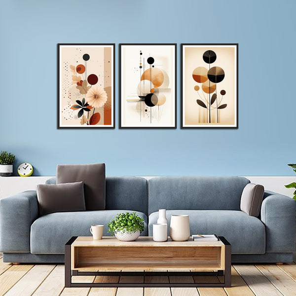 Abstract Colorful Spring Flower Art Floating Canvas Set of 3 Wall Frames