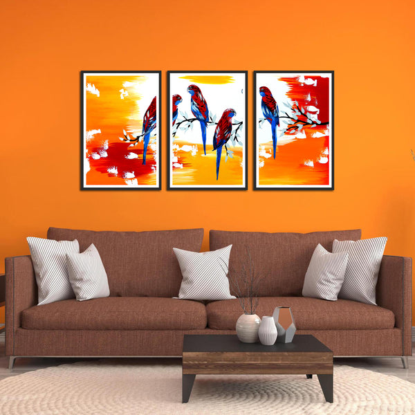 Bird's Conversation on Tree Set of 3 Wall Frame