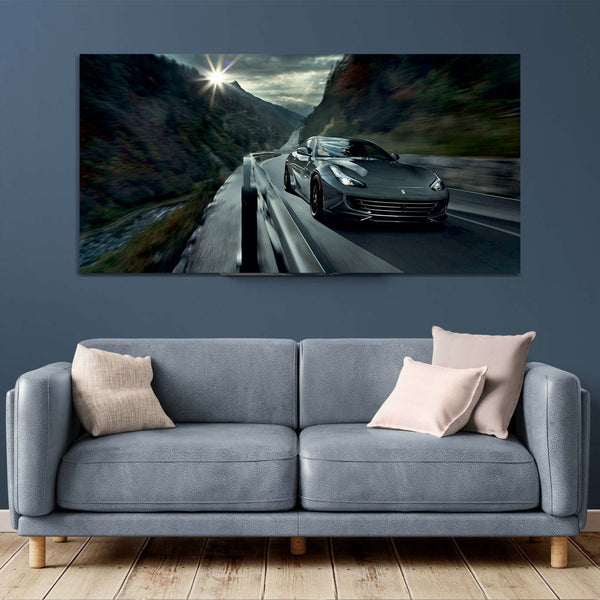 Sports Car Running in Mountain Road Canvas Wall Painting