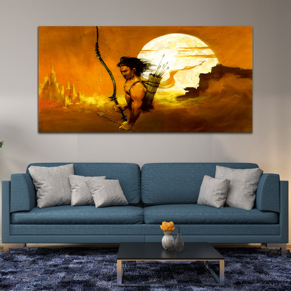 Shree Ram Orange & Yellow Canvas Wall Art Painting