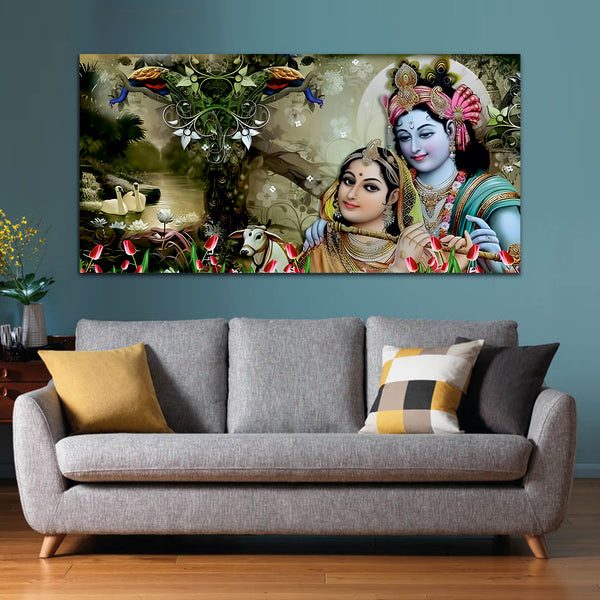 Radha Krishna Multicolor Canvas Wall Painting