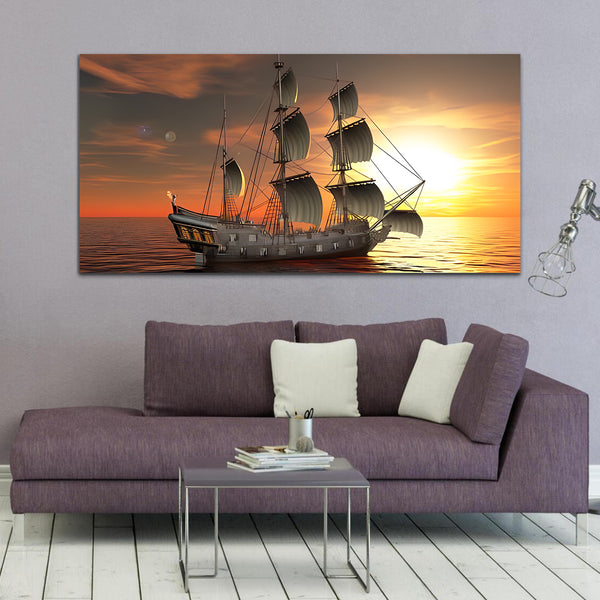 Yellow & Grey Boat Evening Canvas Painting Wall Art