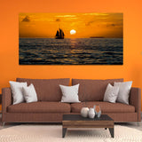 Beautiful Sunset and Boat under Water Canvas Wall Painting