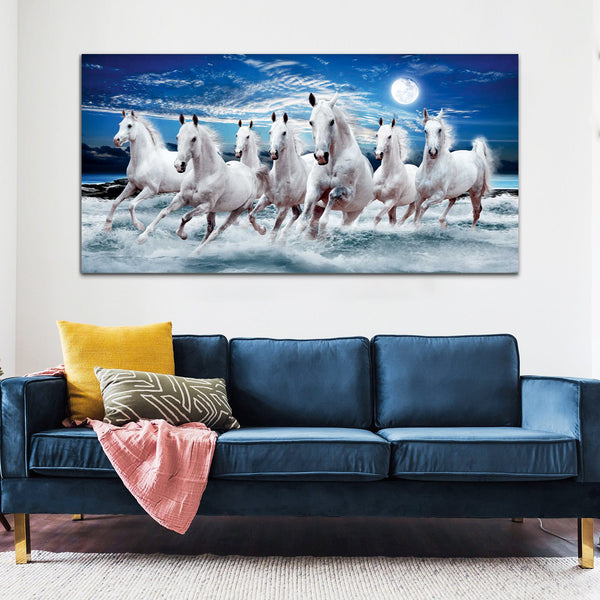 Beautiful Seven Running Horses in Water Wall Painting