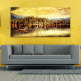 Beautiful Forest With Boat under Water Canvas Wall Painting