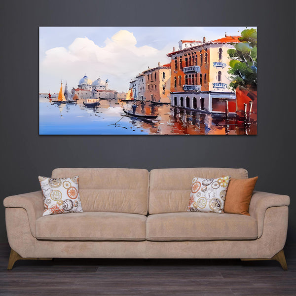 Italian Coast Landscape Off White Green Canvas Art Wall Painting