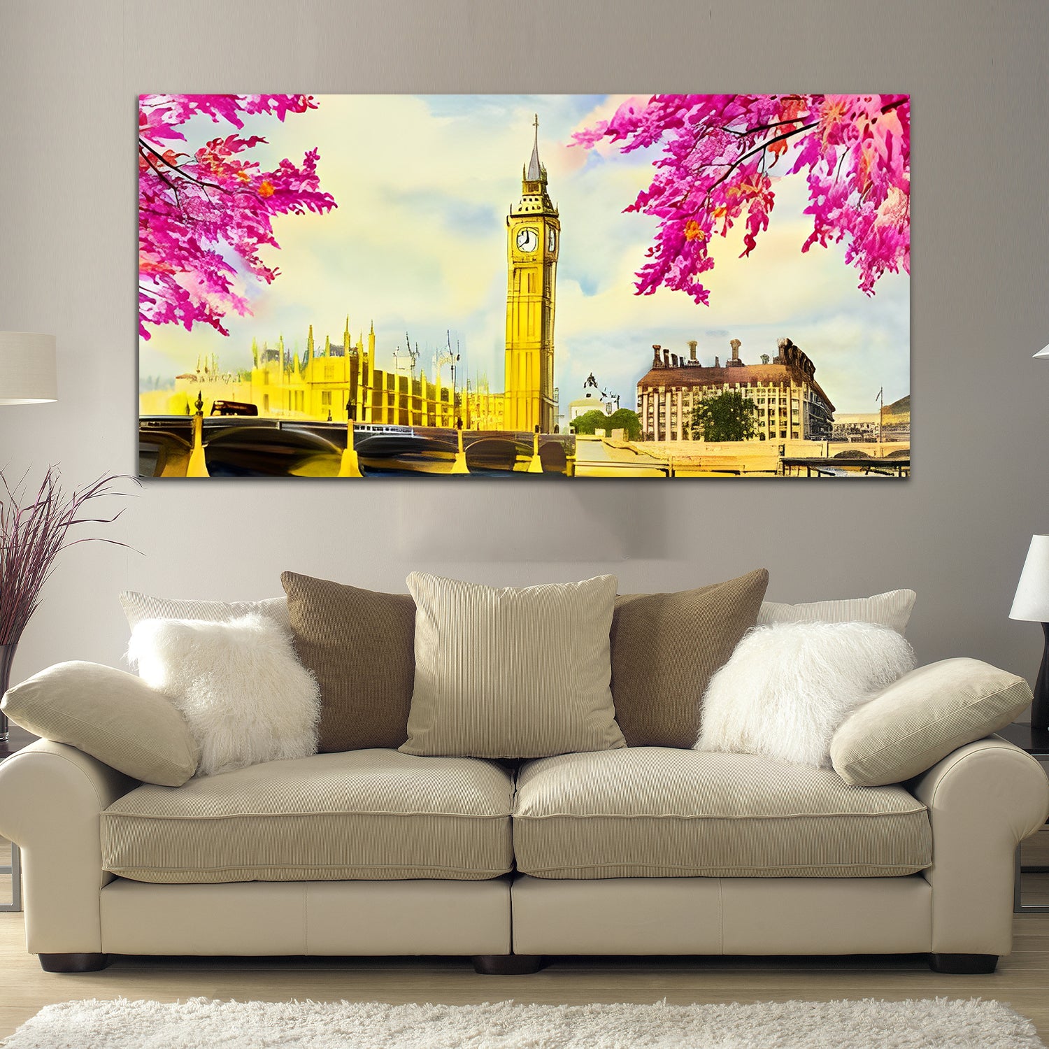 Beautiful Tower London Street Pink-Yellow Canvas Art Wall Painting