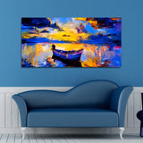 Abstract Blue Boat over Water Canvas Wall Painting & Arts