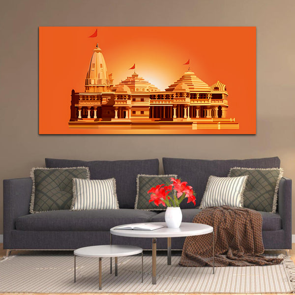 Shree Ram Temple off White & Yellow Wall Art Painting