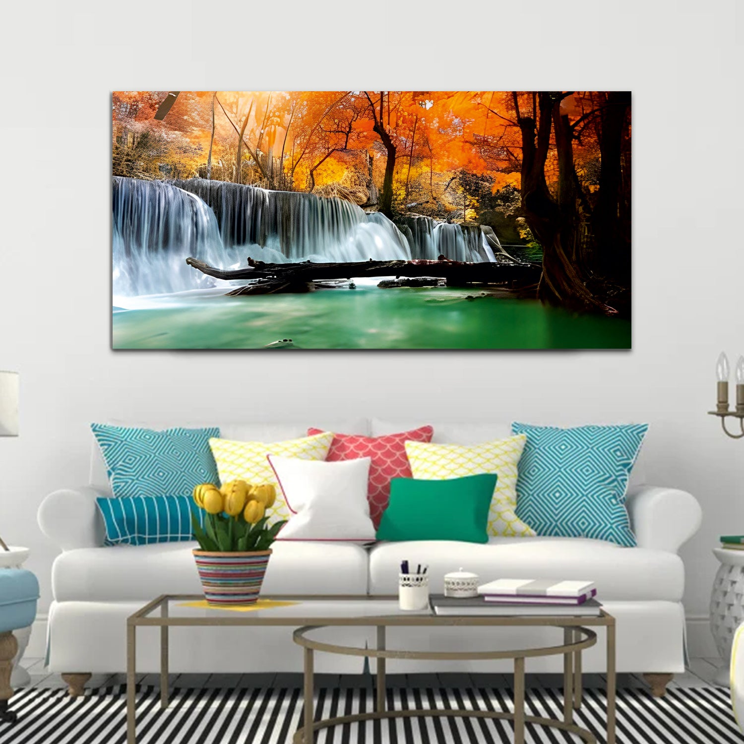 Beautiful Waterfall multicolor Canvas Wall Painting