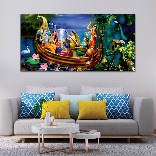 Radha Krishna Abstract Multicolor Canvas Wall Painting