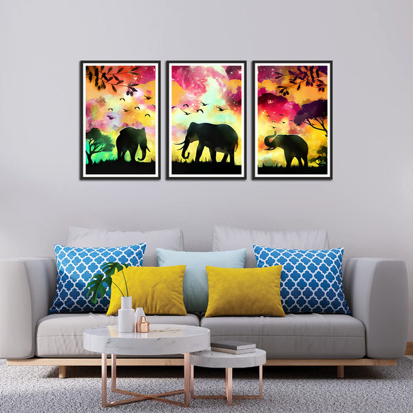 Wild Animal in Forest Set of 3 Wall Frames