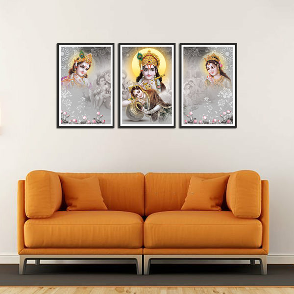Radha Krishna Set of 3 Wall Painting with Frame