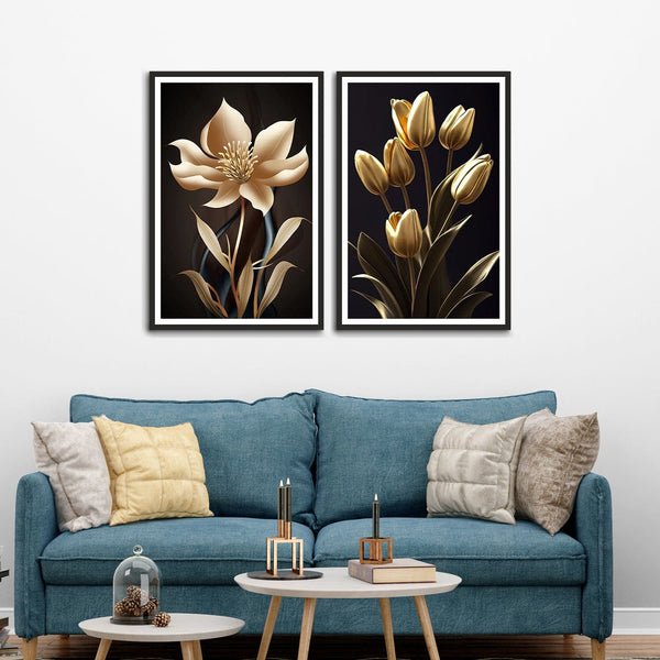 Beautiful Flower and Bud Set of 2 Wall Frames