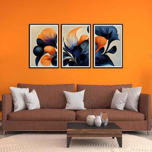 Blue and Orange Premium Set of 3 Wall Frames