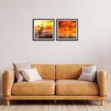 Deer at Forest and Sunset with Water Set of 2 Wall Frames