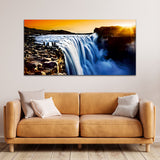 Sunset With Water Fall Canvas Wall Painting