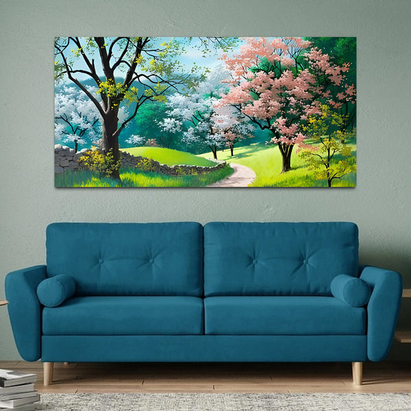 Colorful Forest Tree With Mountain Canvas Wall Painting & Arts